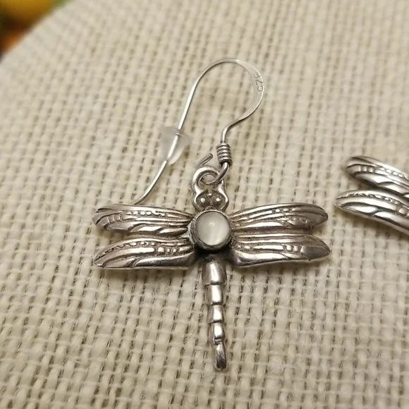 Sterling & Moonstone Dragonfly Earrings - Picture 2 of 5